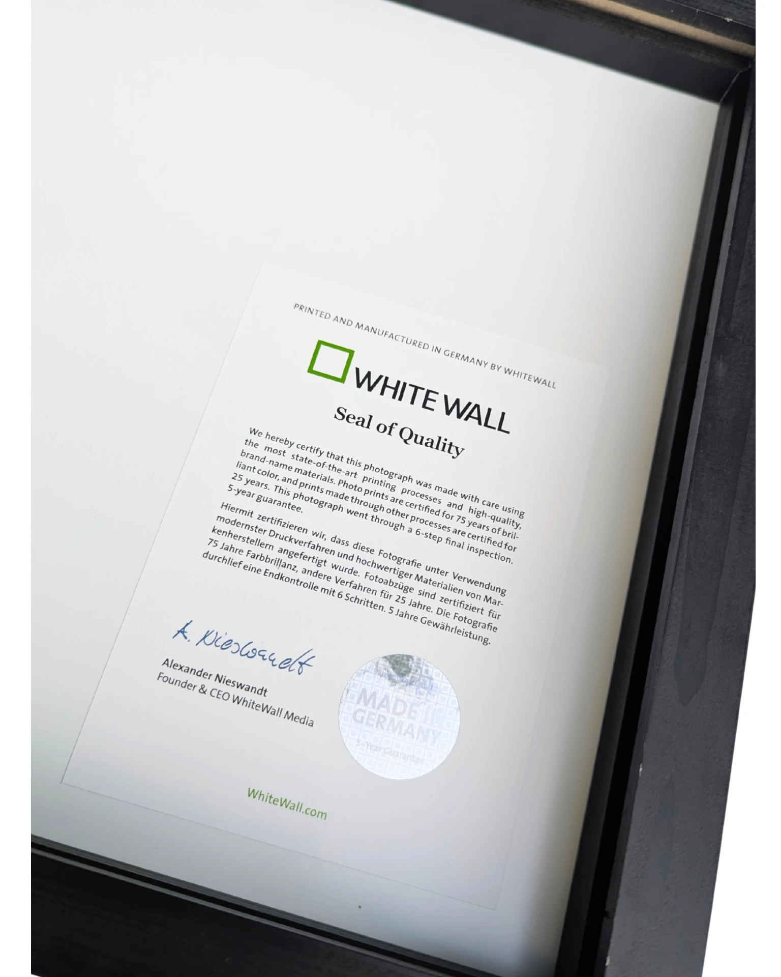 One Day in Mongolia — WhiteWall Seal of Quality certificate on the reverse